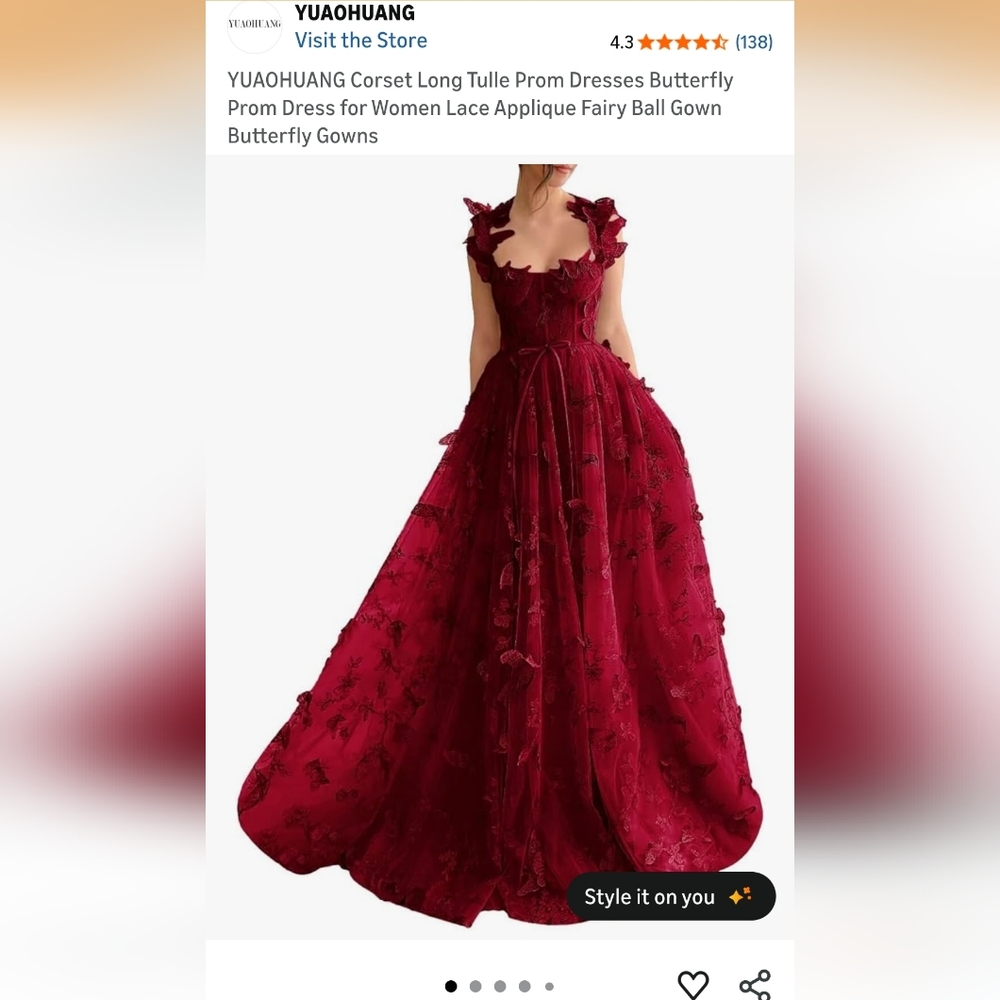 YUAOHUANG Wine Red Butterfly Tulle Corset Ball Gown Prom Dress Size 12 Fairy